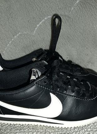 Кожаные кроссовки nike cortez black white (найк кортез черные с белым) оригинал