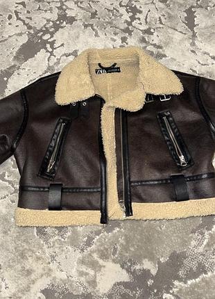 Дублянка жіноча zara укорочена коричнева, розмір s