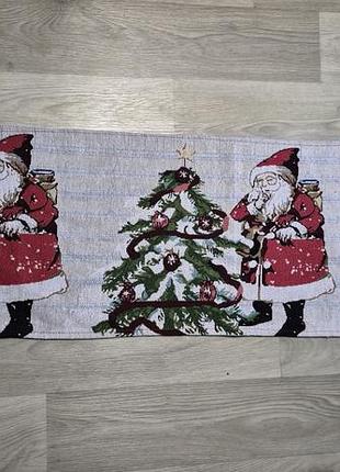 ​🎄 новогодний гобеленовый ранер (дорожка на стол) с сантой и елками