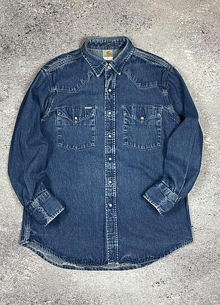 Винтажная джинсовая рубашка carhartt made in usa на кнопках, оригинал, 90-е, размер xl