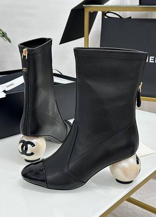 Шкіряні ботильйони c//h@///n&l pearl heel люкс