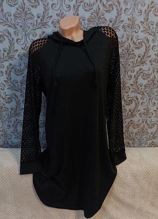 Коротка жіноча сукня shein з капюшоном та гіпюровими рукавами, чорна, xl