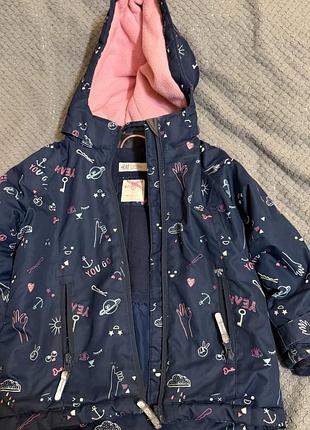 Куртка для дівчинки h&m демісезонна з капюшоном синя з принтом