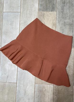 Бежевая ,карамельная мини юбка,воланы(011)