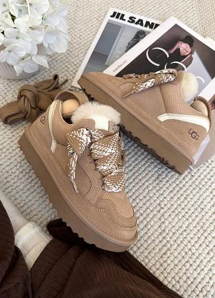 Замшевые женские теплые угги ugg lowmel sneaker beige ❄️