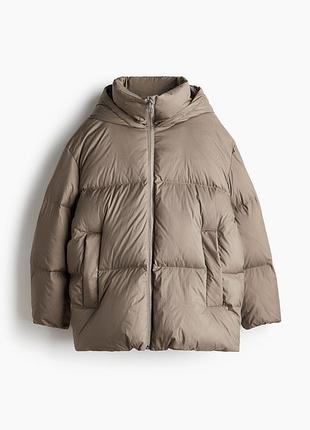 Пуховик жіночий h&m оверсайз сіро -бежевий s-m