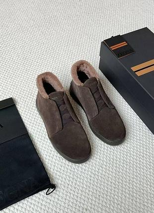 Чоловічі утеплені кросівки з натуральної шкіри та замші zegna