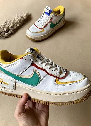 Кроссовки nike air force 1 shadow подростковые для мальчика 37 размер стелька 24,5 см | белые кожаные разноцветные