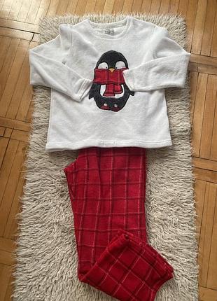 Піжама тепла домашній костюм matalan плюшева тепла з пінгвіном l-xl