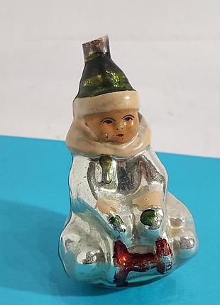 Елочная игрушка,  ссср,  мальчик на санках 4