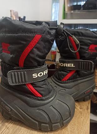 Чоботи дитячі зимові sorel 23р, чорні з червоним