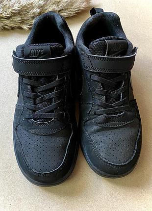 Кроссовки детские для девочки nike court borough low 33 размер стелька 20,5 см | черные кожаные на липучках