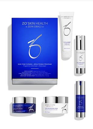 Система для освітлення шкіри skin tone evening + brightening program(gentle60мл/polish 16.2/ren pads 30шт/daily 30мл/brightaliveskin brightener 30мл)