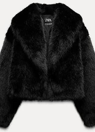 Шуба жіноча zara чорна зі штучного хутра