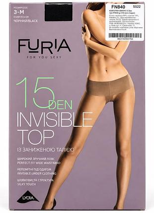 Колготки жіночі duna furia invisible top, чорні, 15 den, розмір 3 (m) та 4 (l)