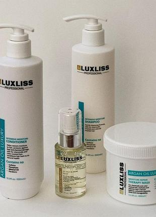 Набір liss argan oil luxury: шампунь 500 мл + кондиціонер 500 мл + маска 400 мл + спрей 60 мл