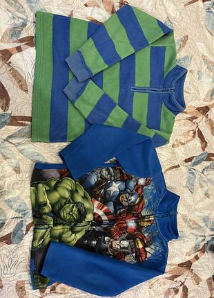 Кофта для хлопчика флісова синя в смужку та з принтом marvel