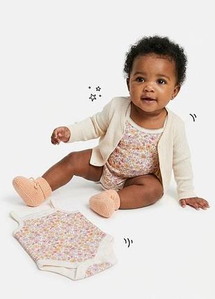 Хлопковое майка-боди primark в мелкий цветочный принт с кружевом, новый с биркой, размер 0-3 мес (62 см)