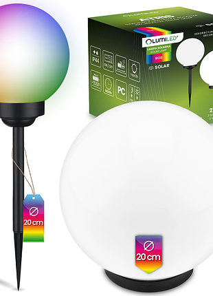 Декоративный садовый шар lumiled atris 20 см rgb на солнечной батарее, led светильник уличный, ip44