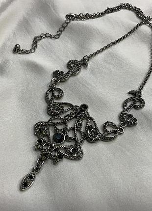 🖤✨ вікторіанський шик мереживне вінтажне кольє кольє-сотуар темні стрази марказитовий ефект mid-century gothic ✨🖤