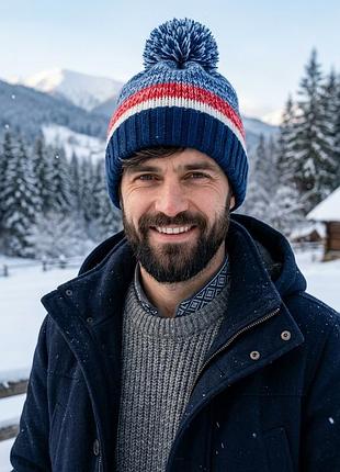 Спортивна шапка унісекс на флісі з помпоном р.50-60 swisscom