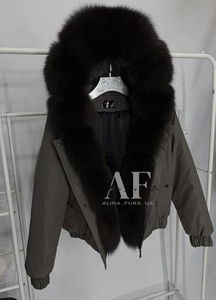 Куртка жіноча alina furs зимовий бомбер з натуральним хутром песця, темний мокко