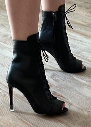 Туфлі босоніжки сапоги каблуки жіночі хілси korol high heels чорні, розмір 39, довжина устілки 25 см, натуральна шкіра