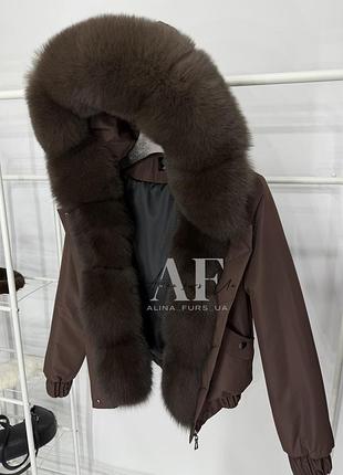 Куртка жіноча alina furs зимовий бомбер з натуральним хутром песця,шоколад
