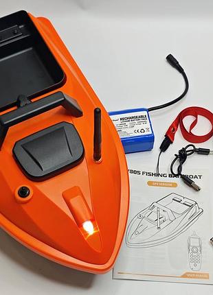 Карповий кораблик flytec v805 gps з датчиком температури води й електронним якором 5200mah жовтогарячий