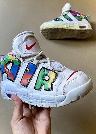 Кроссовки детские для девочки nike air more uptempo 33 размер стелька 20,5 см | белые кожаные