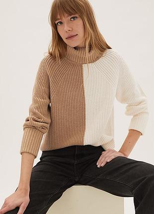 Светр m&s colour block roll neck jumper with wool