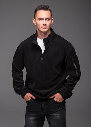 Кофта мужская флисовая oversize черная с карманом на рукаве