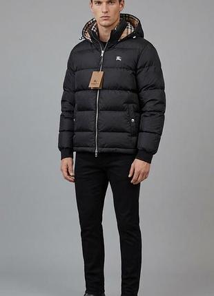 Чоловічий зимовий пуховик burberry чорний | брендова куртка берберу з капюшоном | чорний дутик у клітинку nova check⁠