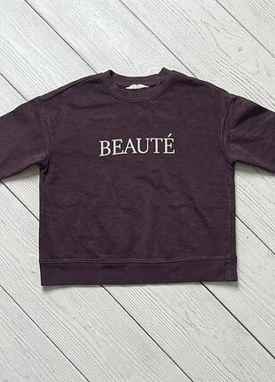 Женский баклажановый свитшот primark с надписью «beauté» - размер s.