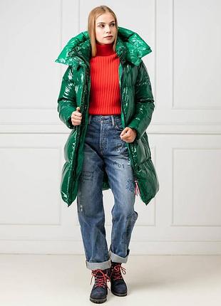 Жіноча куртка подовжений пуховик tommy hilfiger palmer glossy down oversized