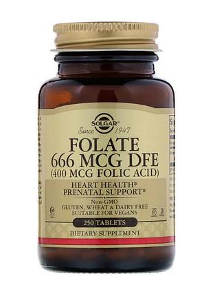 Фолієва кислота 400 мкг для жінок solgar folate 666 mcg dfe 250 таблеток