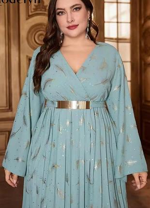 Роскошное вечернее платье макси shein curve (2xl), мятное с золотом (новое/в идеале)