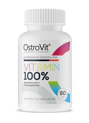 Мультивитамины 12 витаминов и 8 минералов для спортсменов и иммунитета ostrovit vit&min 100% 90 таблеток