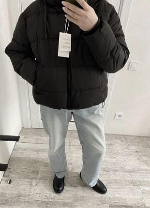 Новая тёплая короткая куртка с капюшоном осень- зима 52 р zara