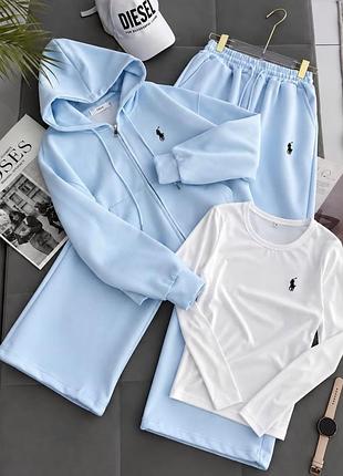 Жіночий спортивний костюм polo блакитний з білою футболкою розмір s