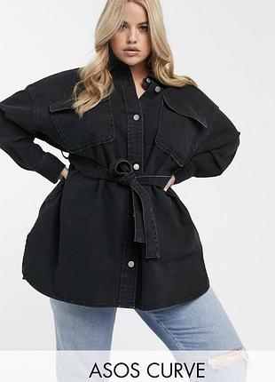 Жіноча подовжена джинсова куртка asos curve чорна