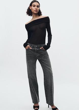Жіночі джинси zara сірі зі стразами