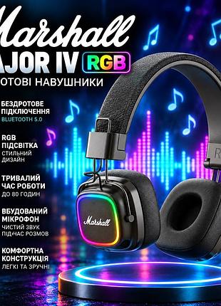 Bluetooth навушники marshall major iv rgb з мікрофоном, led-підсвіткою та складним корпусом, чорні