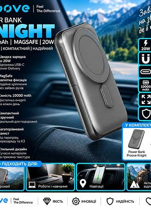 Магнитный повербанк proove knight 10000 ма·ч с подставкой для iphone, magsafe/qi 15w, быстрая зарядка pd 20w, графитовый