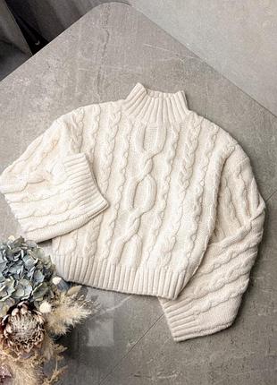 Молочний в’язаний светр h&m