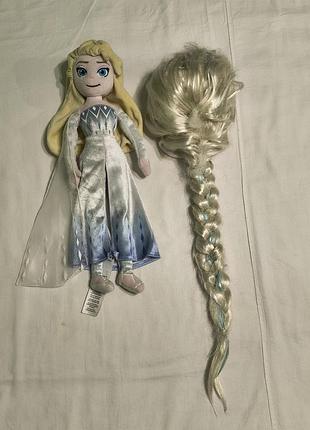 Disney queen elsa frozen 2  - набір - м\ф холодне серце - м'яка лялька ельза -45 см + карнавальна коса принцеси ельзи - 70 см