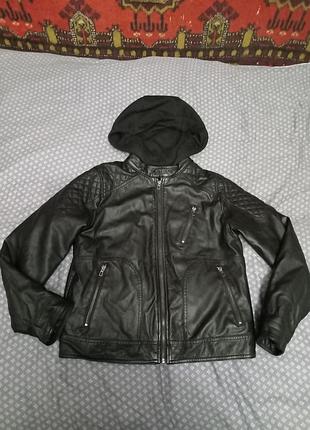 Стильная куртка бомпер из эко кожи, унисекс, с капюшоном, zara, оригинал р xs-s