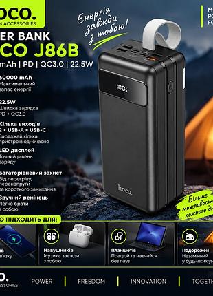 Повербанк hoco j86b electric 60000 ма·год для дому та блекауту, 22.5w, pd 20w, 4×usb-a, type-c, led-ліхтар, чорний