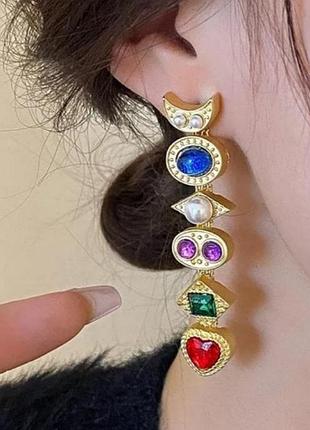 Длинные серьги ❤️ луна, геометрия, сердце 6