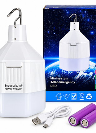 Светодиодная аккумуляторная led лампа dc 5v 6500k с 2-мя аккумуляторами и usb кабелем 90вт белый